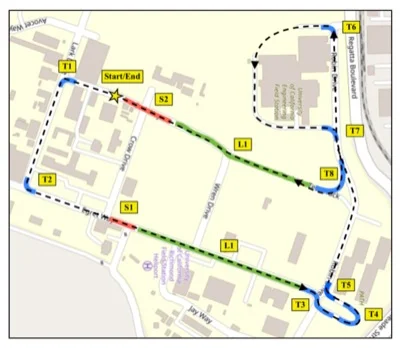 Experimental setup showing driving simulation with auditory annoyance measurement